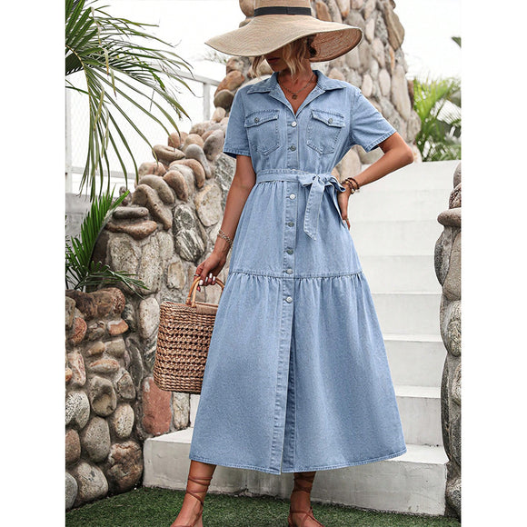 Women Clothing Elegant V neck Denim Dress