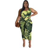 Plus Size Spring Autumn Women Two Piece Printed Casual Skirt Set