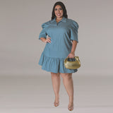 Plus Size Women Clothing Denim Collared T Shirt Shory Dress