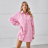 Wash Water Raw Edge Denim Dress Stitching Long Sleeve Cardigan for Women