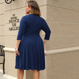 Plus Size Women Clothing V Neck Flounce Dress Summer Elegant Lady High Waist A line Dress