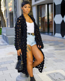 Women Clothes Autumn Winter Knitting Hand Crochet Hollow Out Cutout Long Cardigan Sweater