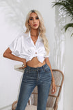 Shot Roll Sleeve Satin Shirt Women Satin Artificial Silk Short Sleeve Shirt Women Clothing