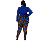 Plus Size Autumn Winter Irregular Asymmetric Characteristic Striped Printing Rope Slim Ladies Suit