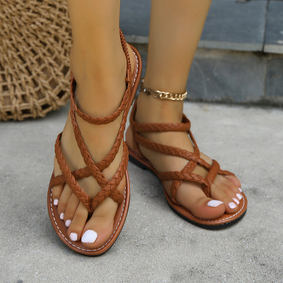 Knitted Belt Flip Flops Women plus Size Elastic Band Solid Color Sandals Sandal