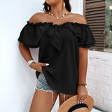 Plus Size Women All Match Office T shirt Spring Summer One Neck Bow Top