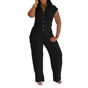 Women Clothing Jumpsuit Striped Collared Slim Shirt Collar Straight Leg Pants Sleeveless Summer