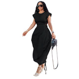 Summer Women Clothing Round Neck Waist Trimming Bud Dress Solid Color Dress