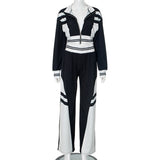 Women Clothing Autumn Trendy Sexy Black White Contrast Color Blouse Pants Women