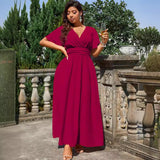 Plus Size Women V neck Dress Summer Slim Casual Vacation Beach Midi Dress