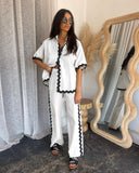 Spring Summer Comfortable Casual Single Breasted Lace Stitching Trousers Shacket