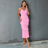 Summer Women Sexy Dress Semi Transparent Stitching Sleeveless Backless Halter Dress