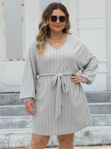 Plus Size Women Clothes Pit Striped V Neck Casual Base Simple Dress