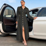 Women Clothing Breasted Long Sleeve Long Coat Dress