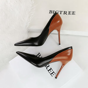 Retro High Heels Stiletto Heel Cocktail Women Shoes Shallow Mouth Pointed Toe Colorblock Spring Autumn Super High Heel Shoes