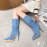 Boots for Women Stiletto Heel Pointed Toe Long Boots High Heel Mid Calf Boots