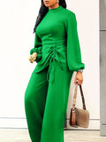 Women Pleated Long Sleeve Jumpsuit