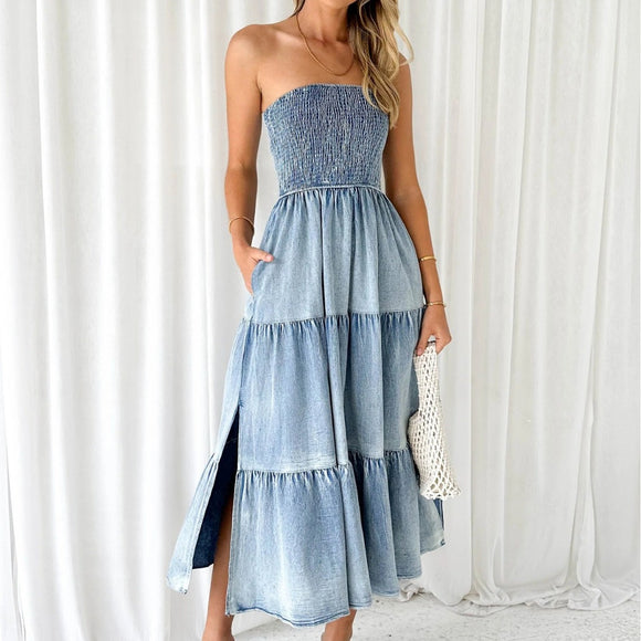 Women Clothing Elegant Elegant Hem Stitching Side Slit Denim