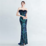 Craft Order Ostrich Feather High End Tube Top Evening Dress