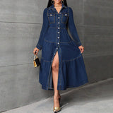 Simple Elegant Cardigan Long Sleeve Denim Dress