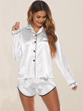 Artificial Silk Long Sleeve Shorts Home Wear Pajamas Women