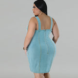 Plus Size Women Clothing Denim Sling Sleeveless Short Dress