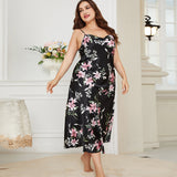 Plus Size Summer Ice Silk Pajamas Casual Pajamas Imitation Silk Sexy Print Slip Nightdress