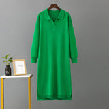Autumn Winter Polo Collar Base Knitting Loose Solid Color Women Dress