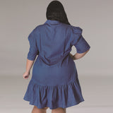Plus Size Women Clothing Denim Collared T Shirt Shory Dress