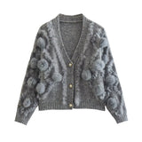 Three Dimensional Fur Ball Mink like Long Sleeved Knitted Cardigan Autumn All Matching V neck Sweater Coat