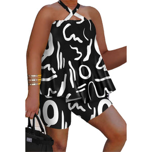 Plus Size Women Sexy Summer Printing Short Sets