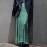 Spring Autumn Popular Women Long Sleeve Blouse Long Skirt Sequined Set
