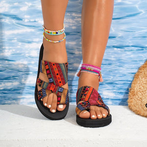 Toe Covering Color Platform Slippers Women Ethnic Beach Slippers