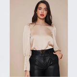 Long Sleeved Satin Shirt Women Spring Autumn Lantern Sleeve Satin Shirt Top