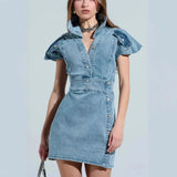 Women Wear Spring Summer Casual Street Stand Collar Button Denim Dress