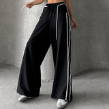 Drawstring Contrast Color Women Casual Pants All Match High Grade Striped Contrast Color Sweatpants for Women