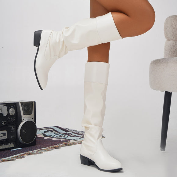 Autumn Winter Long Canister Boots Chunky Heel High Boots Women Leather Boots