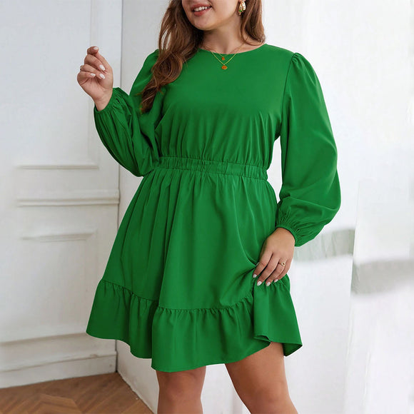 Plus Size Sweet Fresh Ruffled Waist Autumn Winter Dress