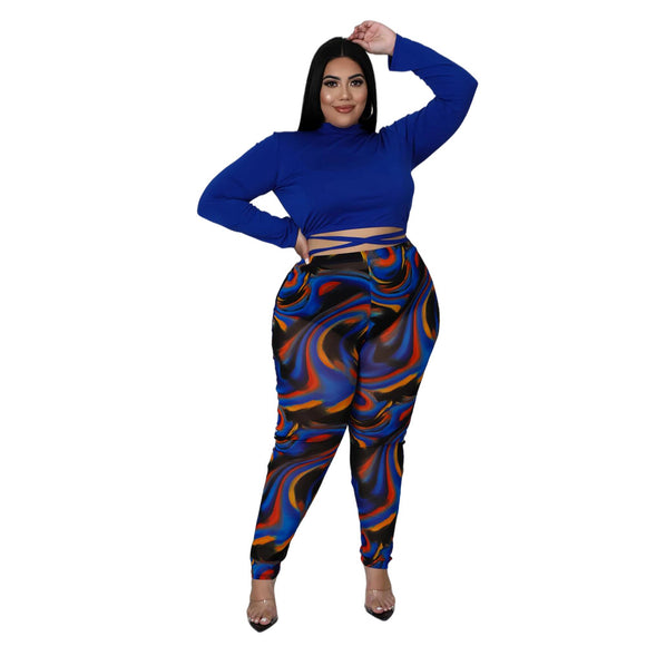 Plus Size Autumn Winter Irregular Asymmetric Characteristic Striped Printing Rope Slim Ladies Suit