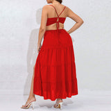 Plus Size Women Clothes Sexy Backless Waist Trimming Large Swing Tiered Dress Beach Dress Maxi Dress