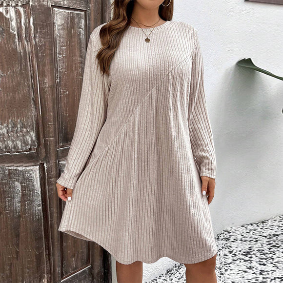 Plus Size Women Clothing Elegant Intellectual Dress Autumn Winter Loose Flab Hiding Slimming Midi Dress