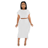 Women Wear Solid Color Tassel Round Neck Short Sleeve Two Piece Set