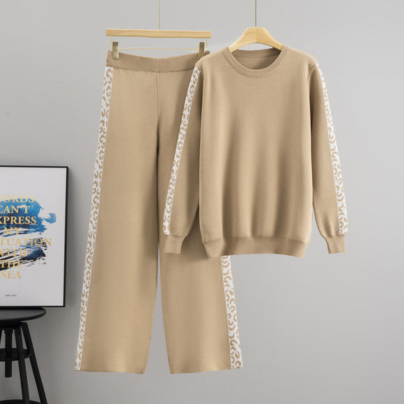 Round Neck Knit Casual Two-Piece Loose Long Sleeve Two Piece Sets
