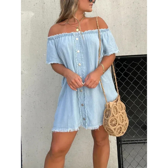 Summer Sexy Denim Dress off-Shoulder Tassel Sexy Dress Short Dress for Women
