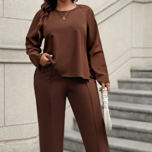Plus Size Loose Retro Solid Color V neck Office Artistic Solid Color Shirt Outfit Women