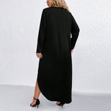 Plus Size Women Clothes Loose Casual Dress Covering Belly Thin Stitching Lace Dress