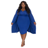 Plus Size Women Clothing Casual Long Sleeve Tube Top Dress Two Piece Set