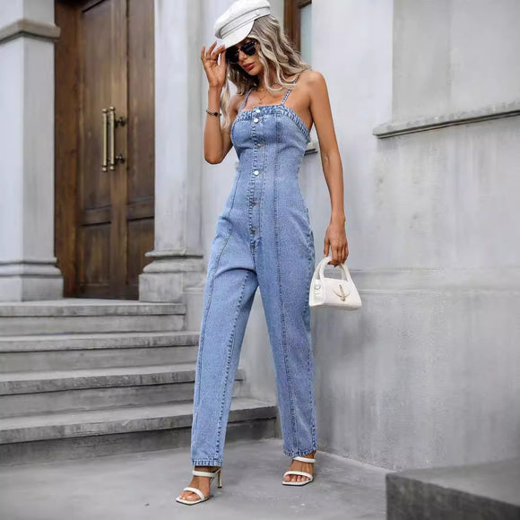 Popular Women Personalized Suspenders Denim Jumpsuit Trousers