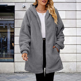 Plus Size Winter Loose Plush Women Long Sleeved Hooded Zipper Jacket