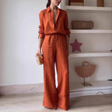 Solid Color Shirt Pocket Trousers Casual Lace up Two Piece Sets Women